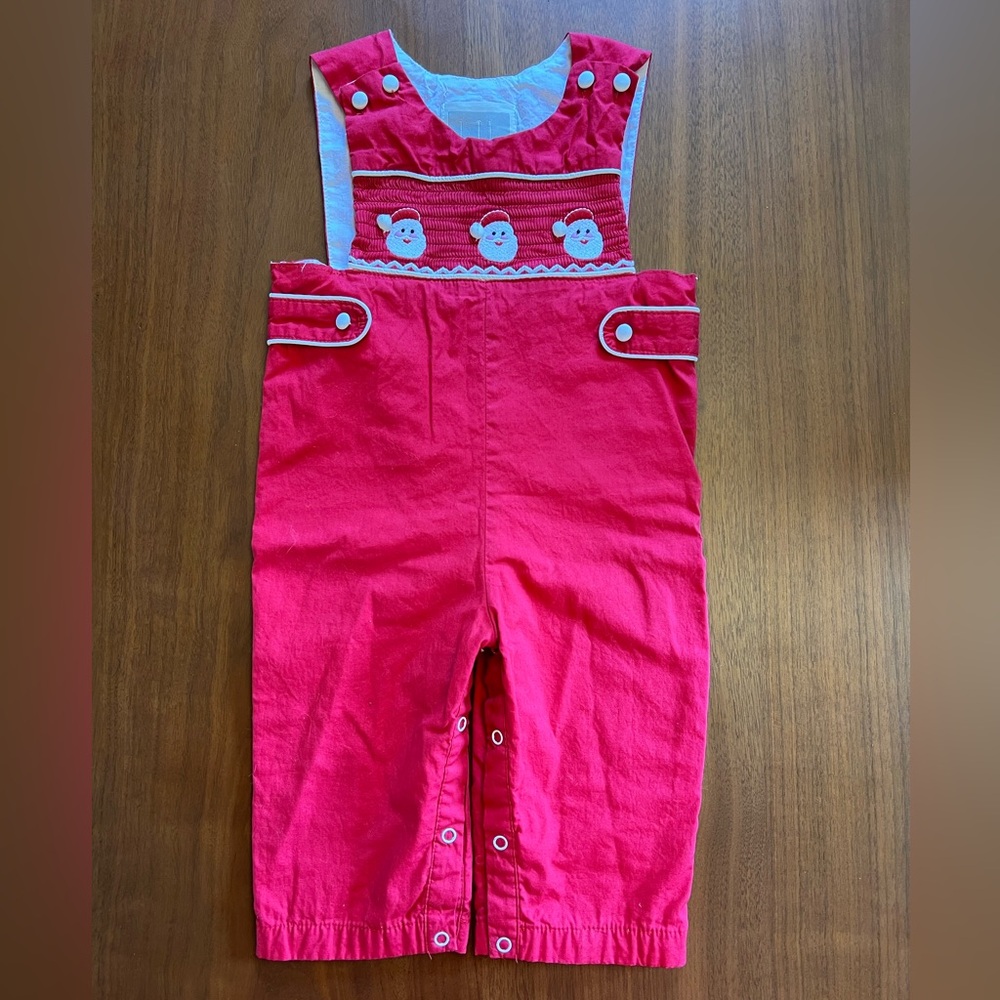 Lil Cactus Red Santa Smocked Overalls 12-18m